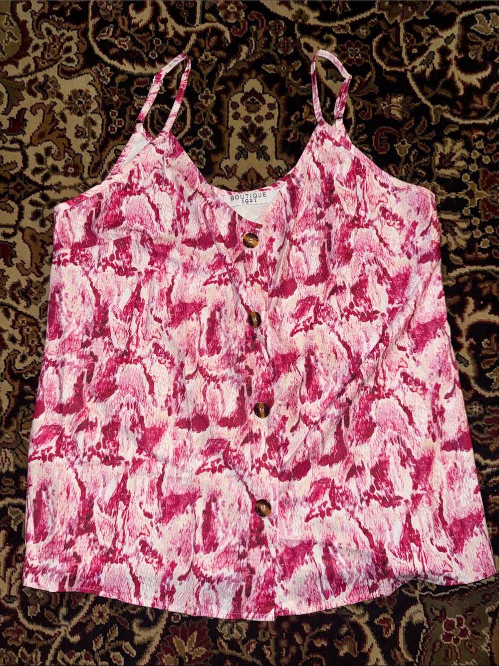 Pink Print Button-Front Cami Blouse Top size L